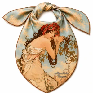PAOLA RIVELLI Šatka, 90x90 cm Alfons Mucha Štyri ročné obdobia Leto