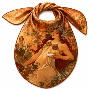PAOLA RIVELLI Šatka, 90x90 cm Alfons Mucha Štyri ročné obdobia Jeseň