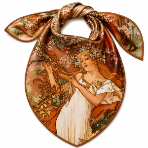 PAOLA RIVELLI Šatka,90x90 cm Alfons Mucha Štyri ročné obdobia Jar, bez darčekového obalu
